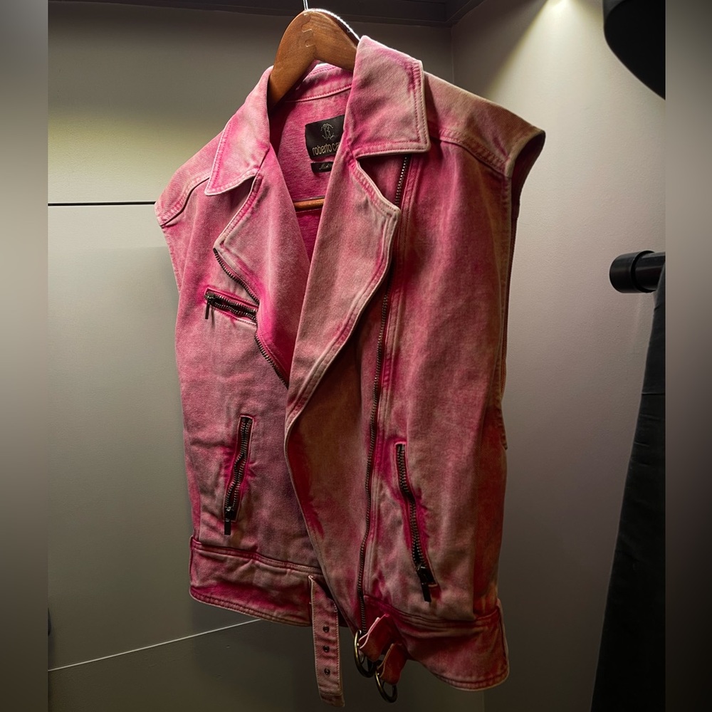 Roberto Cavalli Pink Denim Vest